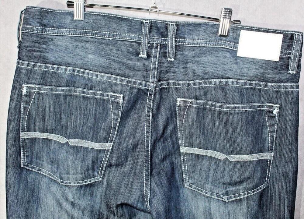 Buffalo David Bitton Jeans Mens 36x32 Blue Distressed Straight Stretch Denim